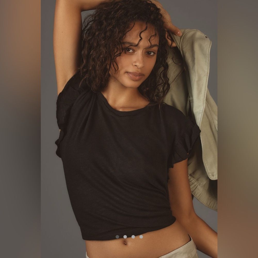 Anthropologie | pilcro | heritage Black Women's ruffle sleeve Top | XL